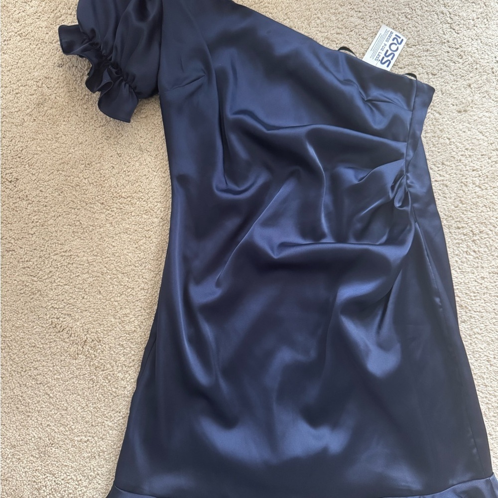 B. Darlin Navy One-Shoulder Satin Dress